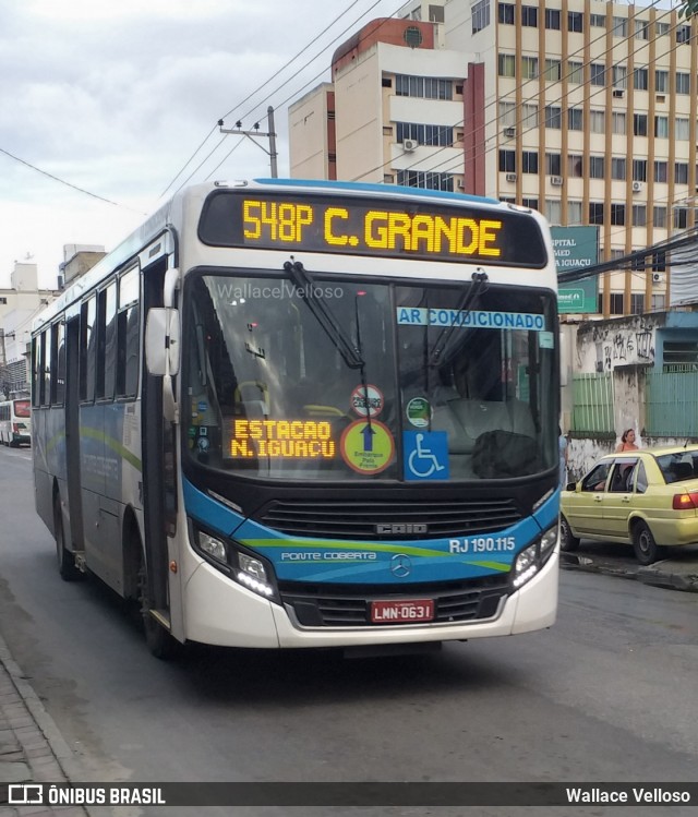 Viação Ponte Coberta RJ 190.115 na cidade de Nova Iguaçu, Rio de Janeiro, Brasil, por Wallace Velloso. Número da foto: #7910040.