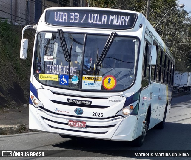 Viação Pinheiral 3026 na cidade de Volta Redonda, Rio de Janeiro, Brasil, por Matheus Martins da Silva. ID da foto: 8006927.