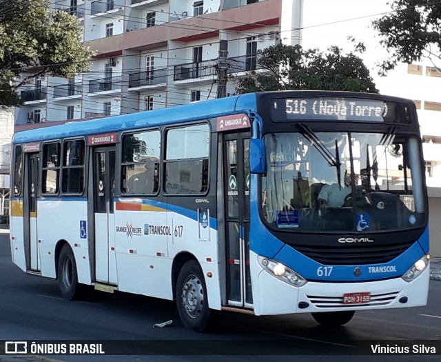 Transcol - Transportes Coletivos Ltda. 617 na cidade de Recife, Pernambuco, Brasil, por Vinicius Silva. Número da foto: #8006061.