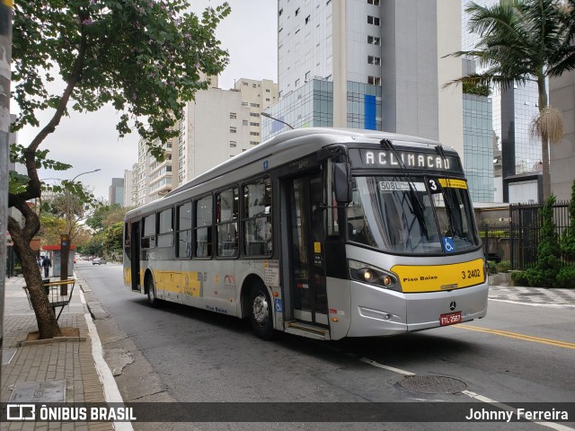 Viação Metrópole Paulista - Zona Leste 3 2402 na cidade de São Paulo, São Paulo, Brasil, por Johnny Ferreira. ID da foto: 8013780.