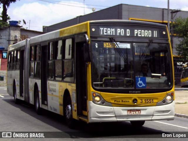 Viação Metrópole Paulista - Zona Leste 3 1551 na cidade de São Paulo, São Paulo, Brasil, por Eron Lopes. ID da foto: 8027324.