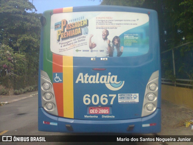 Viação Atalaia Transportes 6067 na cidade de Aracaju, Sergipe, Brasil, por Mario dos Santos Nogueira Junior. ID da foto: 8045919.