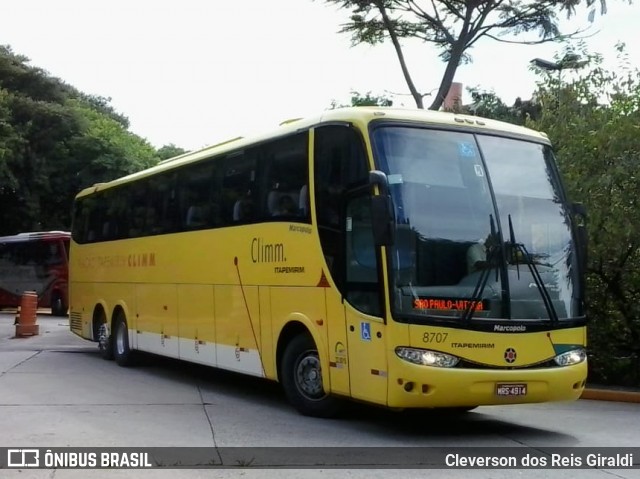 Viação Itapemirim 8707 na cidade de São Paulo, São Paulo, Brasil, por Cleverson dos Reis Giraldi. Número da foto: #7982245.