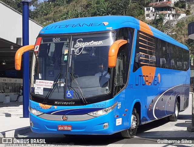 Litorânea Transportes Coletivos 5102 na cidade de Santos, São Paulo, Brasil, por Guilherme Silva. ID da foto: 8102058.