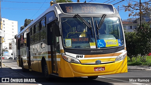 Companhia Carris Porto-Alegrense 0848 na cidade de Porto Alegre, Rio Grande do Sul, Brasil, por Max Ramos. Número da foto: #8137385.