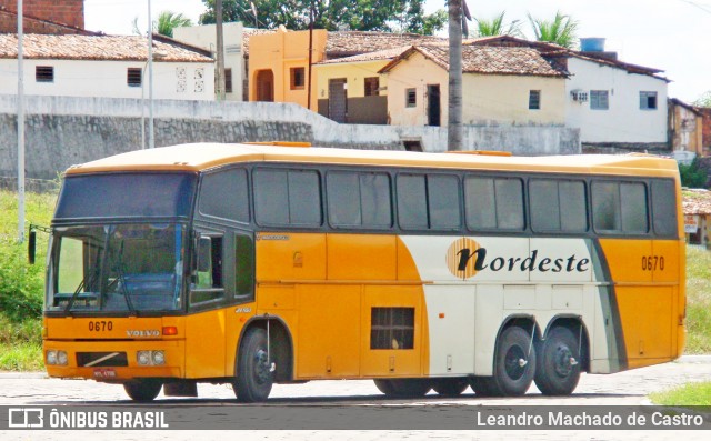 Viação Nordeste 0670 na cidade de João Pessoa, Paraíba, Brasil, por Leandro Machado de Castro. Número da foto: #8150102.