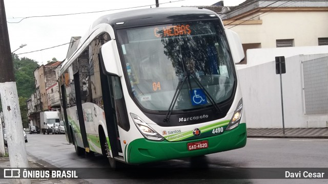 Viação Piracicabana Santos 4490 na cidade de Santos, São Paulo, Brasil, por Davi Cesar. ID da foto: 8151536.