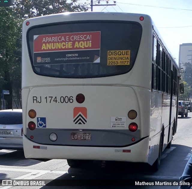 Viação Cidade do Aço RJ 174.006 na cidade de Volta Redonda, Rio de Janeiro, Brasil, por Matheus Martins da Silva. ID da foto: 8078842.