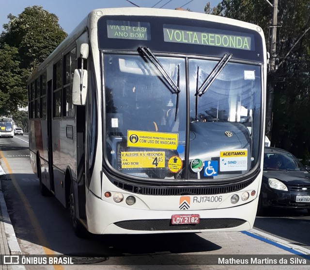 Viação Cidade do Aço RJ 174.006 na cidade de Volta Redonda, Rio de Janeiro, Brasil, por Matheus Martins da Silva. ID da foto: 8078845.