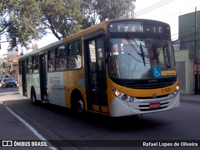 Viação Metrópole Paulista - Zona Leste 3 1337 na cidade de São Paulo, São Paulo, Brasil, por Rafael Lopes de Oliveira. ID da foto: 8081860.