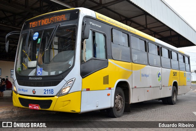 Transporte Urbano São Miguel 2118 na cidade de Uberlândia, Minas Gerais, Brasil, por Eduardo Ribeiro. ID da foto: 8201423.