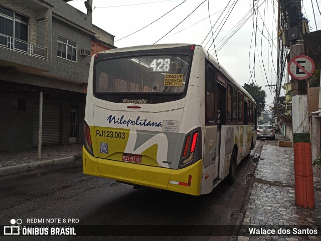 Viação Nilopolitana RJ 123.003 na cidade de Nilópolis, Rio de Janeiro, Brasil, por Walace dos Santos. ID da foto: 8214215.