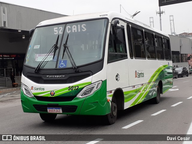 Viação Piracicabana Santos 5012 na cidade de Santos, São Paulo, Brasil, por Davi Cesar. ID da foto: 8234788.