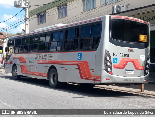 Viação Resendense RJ 192.019 na cidade de Resende, Rio de Janeiro, Brasil, por Luiz Eduardo Lopes da Silva. ID da foto: 8233797.