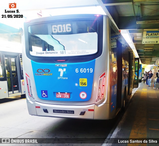 Transwolff Transportes e Turismo 6 6019 na cidade de São Paulo, São Paulo, Brasil, por Lucas Santos da Silva. Número da foto: #8166094.