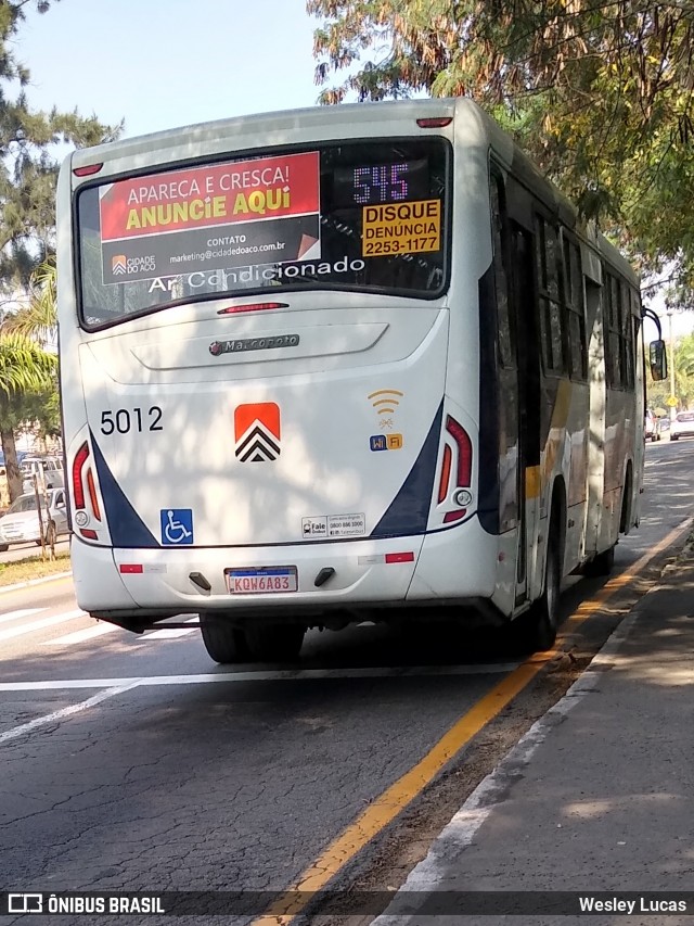 Viação Cidade do Aço 5012 na cidade de Volta Redonda, Rio de Janeiro, Brasil, por Wesley Lucas. Número da foto: #8164711.