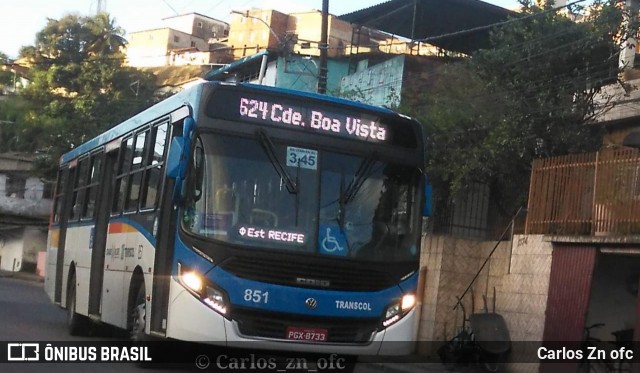 Transcol - Transportes Coletivos Ltda. 851 na cidade de Recife, Pernambuco, Brasil, por Carlos Zn ofc. Número da foto: #8174529.